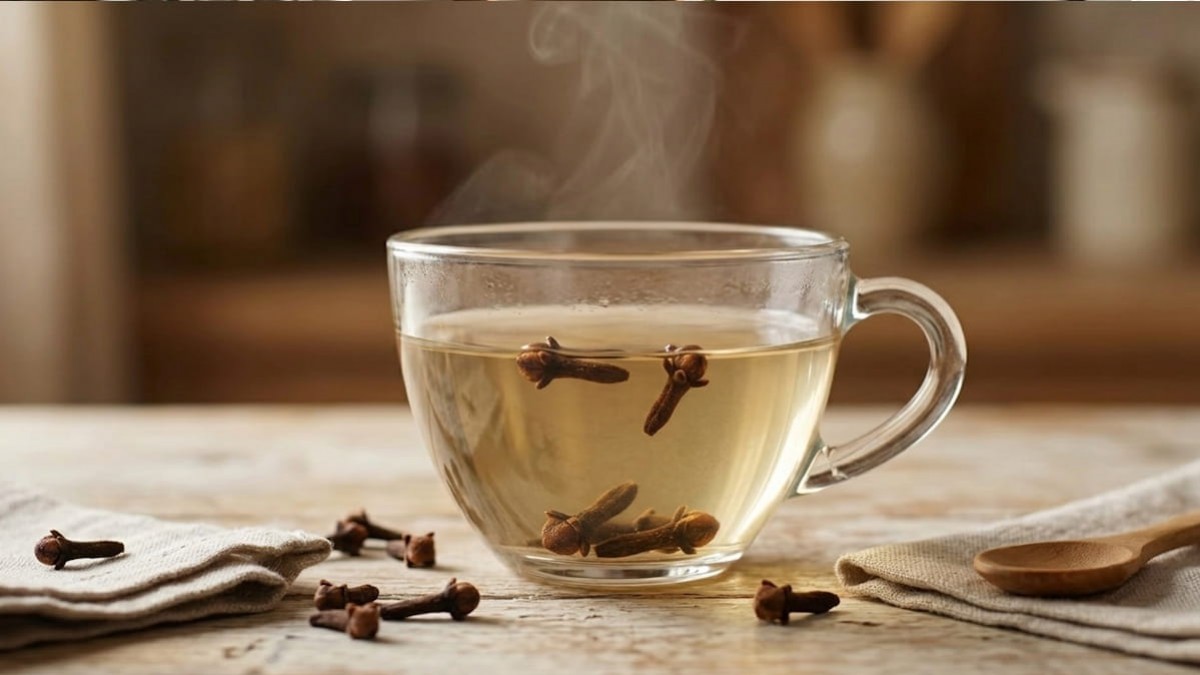 Tasse de tisane au clou de girofle avec des boutons floraux séchés